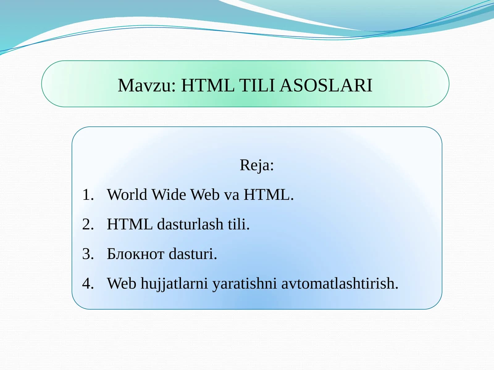 HTML TILI ASOSLARI