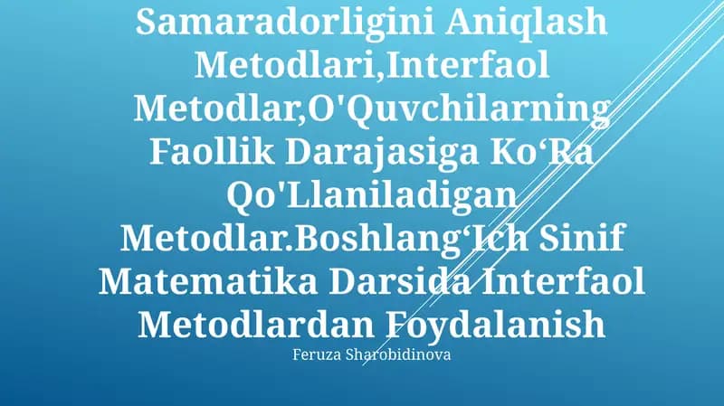 Didaktik O'Yin Metodlari