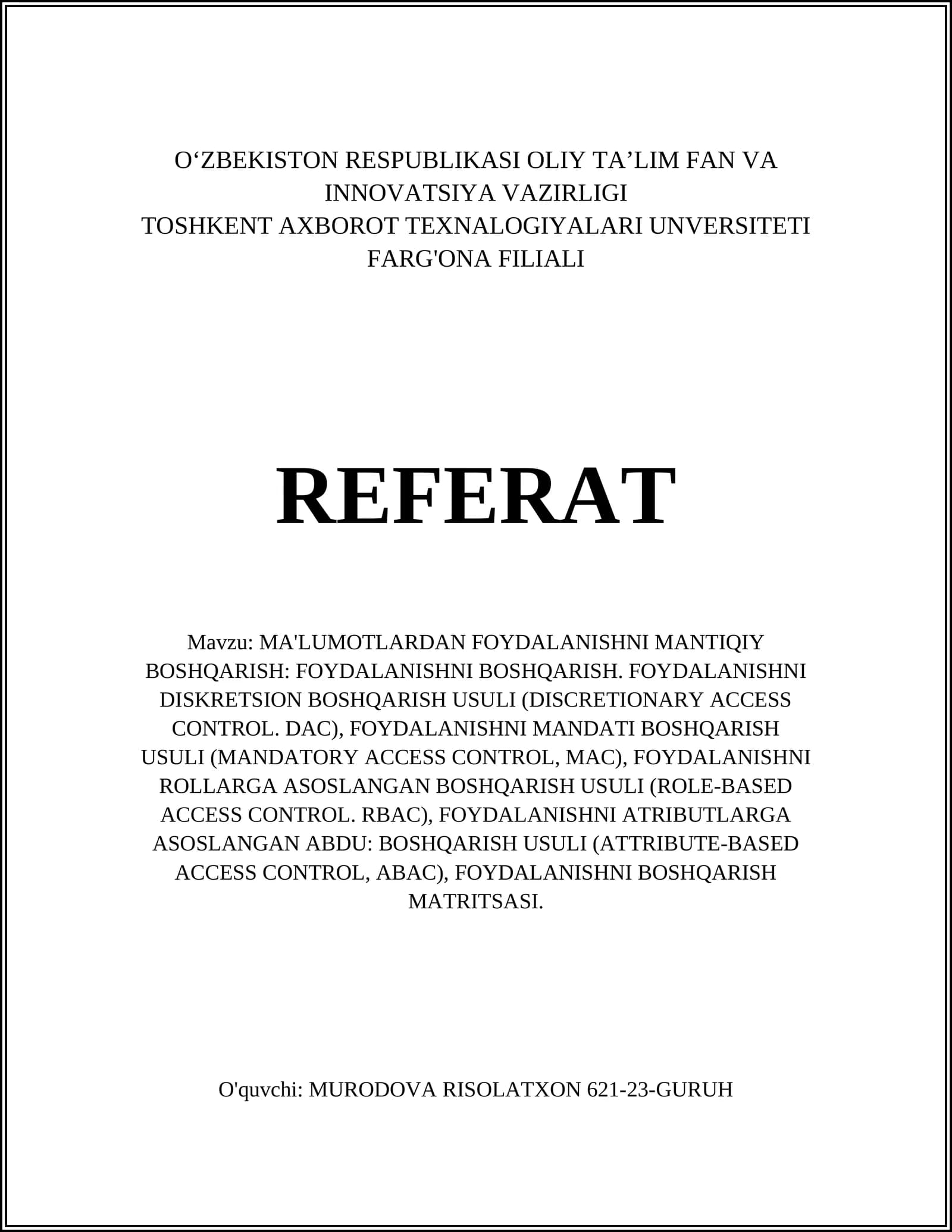 MA'LUMOTLARDAN FOYDALANISHNI MANTIQIY BOSHQARISH