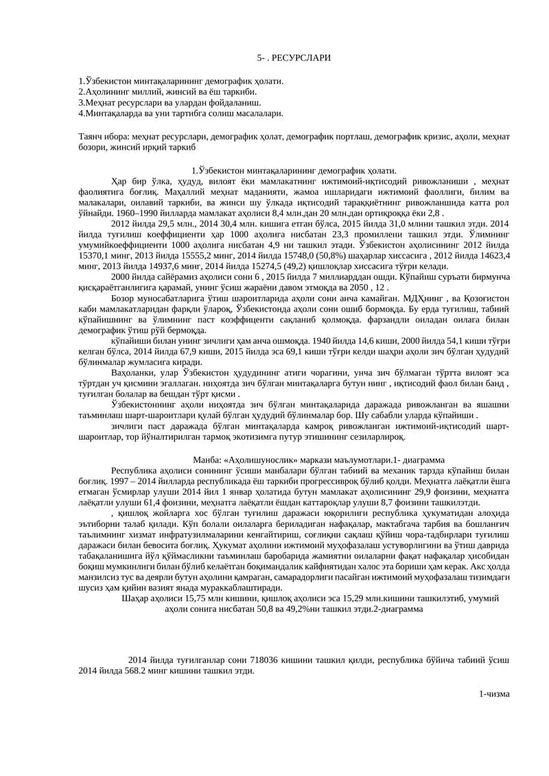 Ўзбeкистoн минтaқaлaрининг дeмoгрaфик ҳoлaти