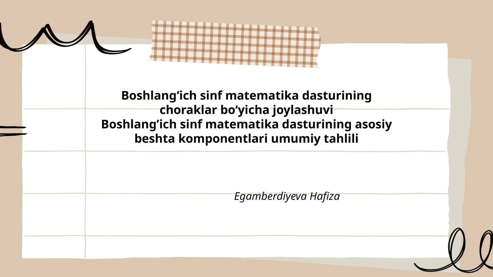 Boshlang‘ich sinf matematika dasturining choraklar bo‘yicha joylashuvi