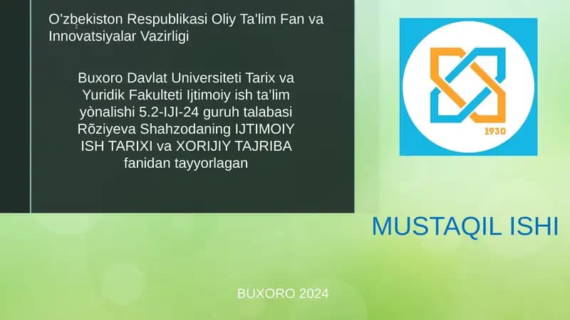 IJTIMOIY ISH TARIXI va XORIJIY TAJRIBA