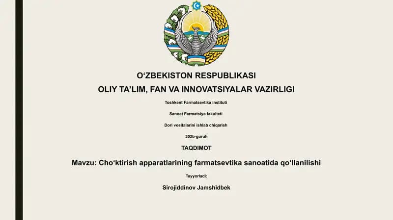 Choʻktirish apparatlarining farmatsevtika sanoatida qoʻllanilishi