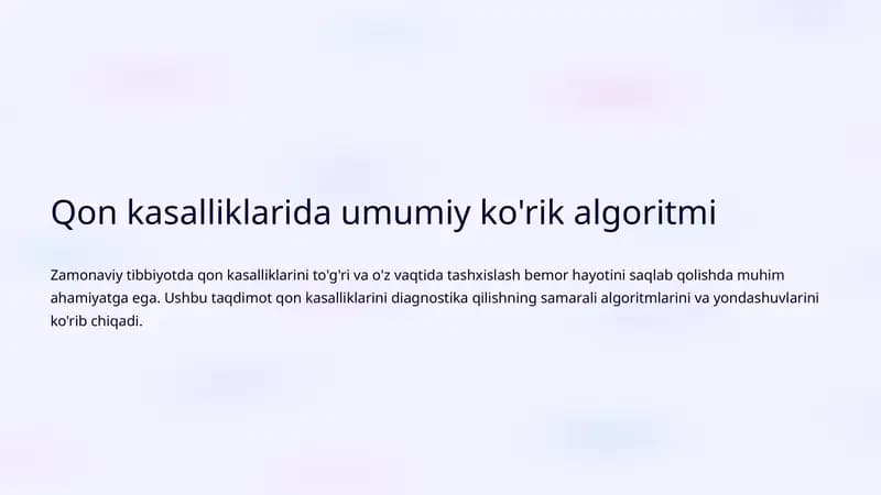 Qon kasalliklarida umumiy ko'rik algoritmi
