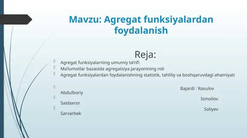 Agregat funksiyalardan foydalanish