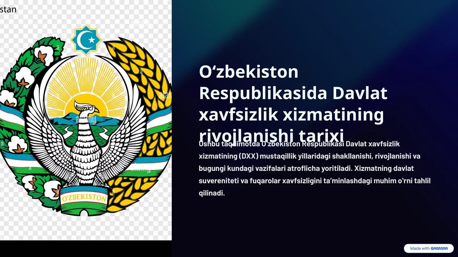 Oʻzbekiston Respublikasida Davlat xavfsizlik xizmatining rivojlanishi tarixi