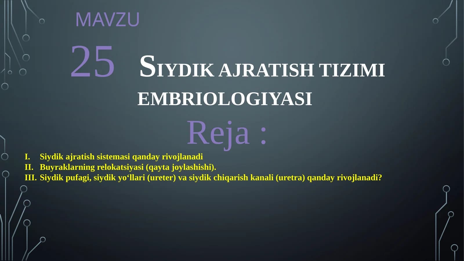 25SIYDIK AJRATISH TIZIMI EMBRIOLOGIYASI