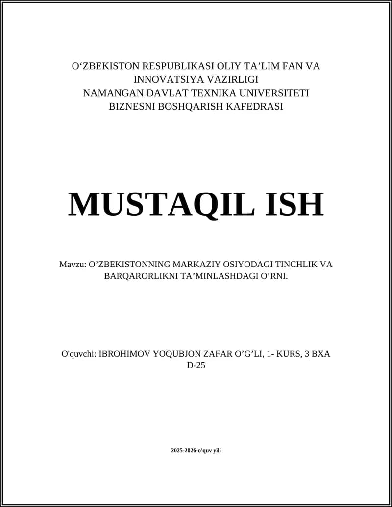O'zbekistonning mintaqaviy diplomatiyasi va tinchlikni mustahkamlashdagi roli