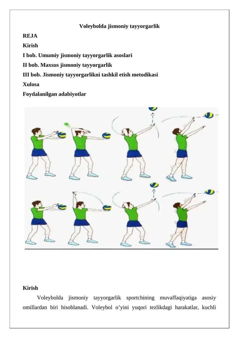 Voleybolda jismoniy tayyorgarlik
