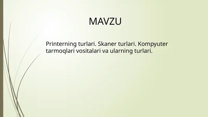 Printerning turlari. Skaner turlari. Kompyuter tarmoqlari vositalari va ularning turlari