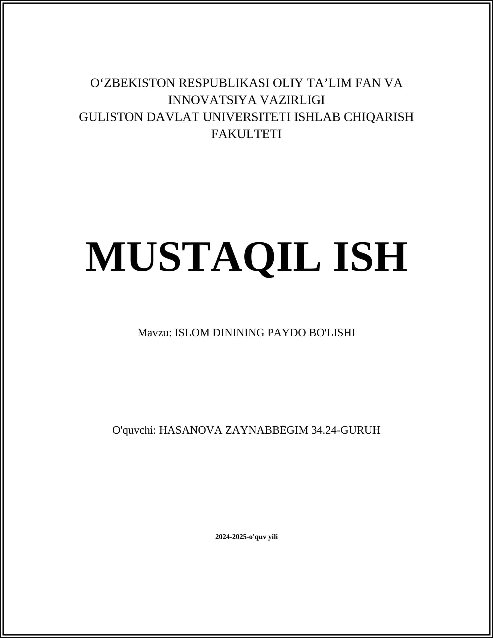 ISLOM DININING PAYDO BO'LISHI