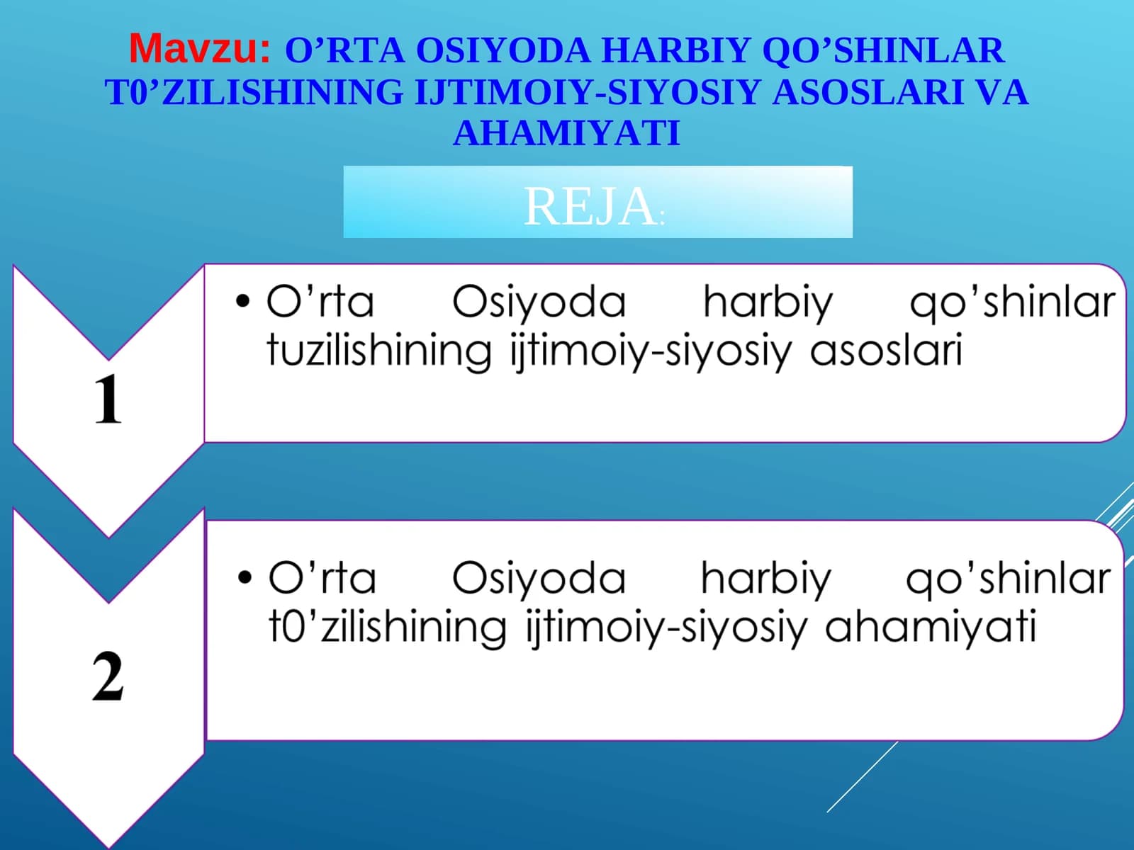 O’RTA OSIYODA HARBIY QO’SHINLAR T0’ZILISHINING IJTIMOIY-SIYOSIY ASOSLARI VA AHAMIYATI