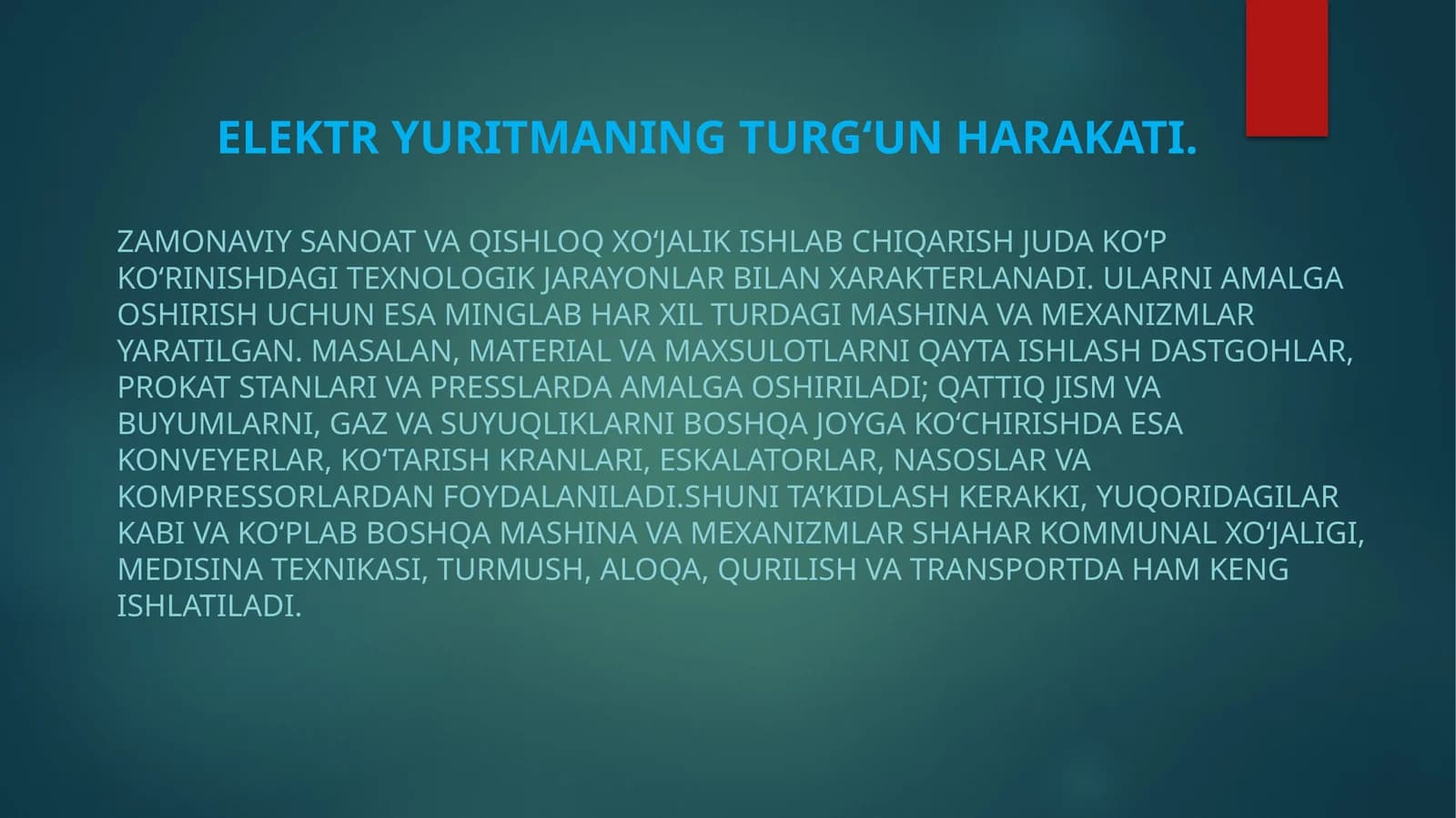 Elektr yuritmaning turgʻun harakti