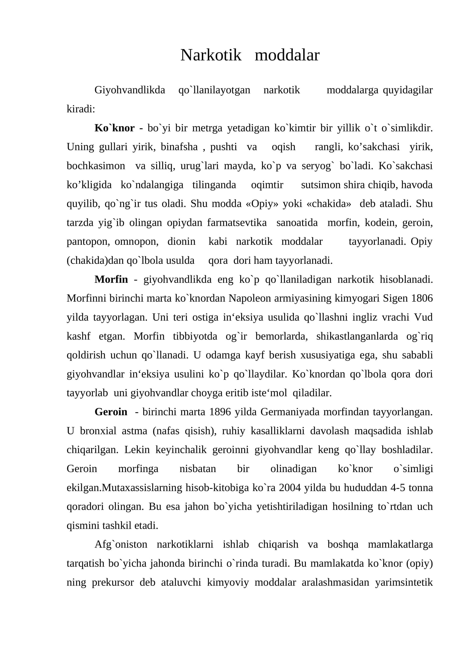 Narkotik   moddalar