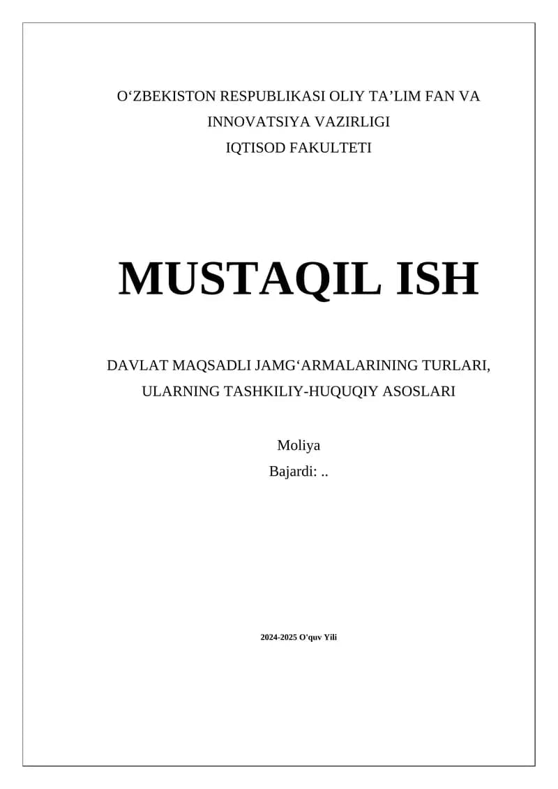 Davlat maqsadli jamg‘armalarining turlari