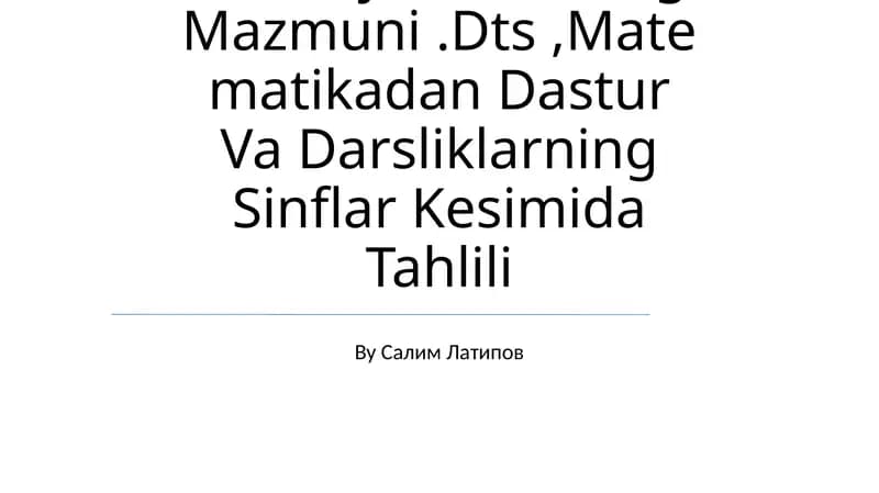 Boshlang'Ich Sinflarda Mateatika Kursining Mazmuni Va Tuzilishi