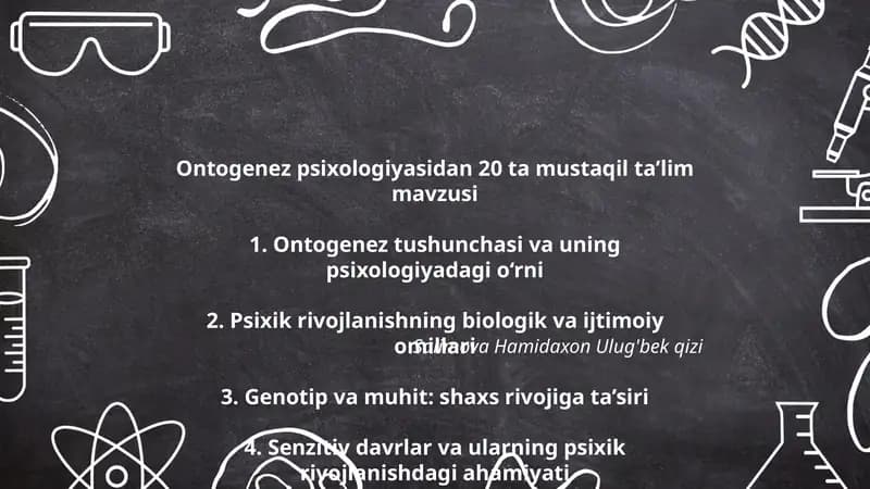 Ontogenez psixologiyasidan 20 ta mustaqil ta’lim mavzusi