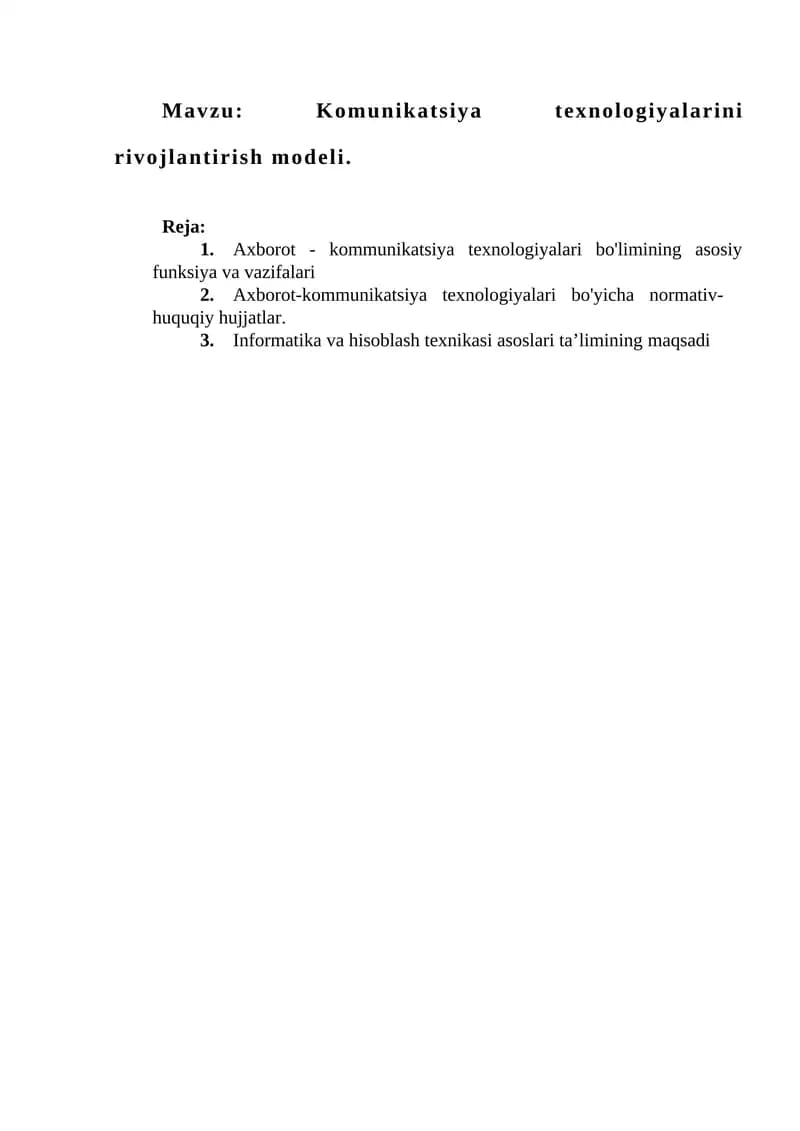 Komunikatsiya texnologiyalarini rivojlantirish modeli