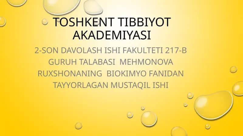 Pankreatit rivojlanishining biokimyoviy asoslari davolash va diagnostika tamoyillari