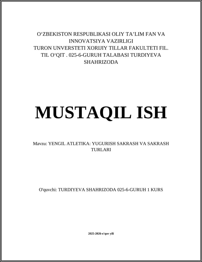 YENGIL ATLETIKA: YUGURISH SAKRASH VA SAKRASH TURLARI