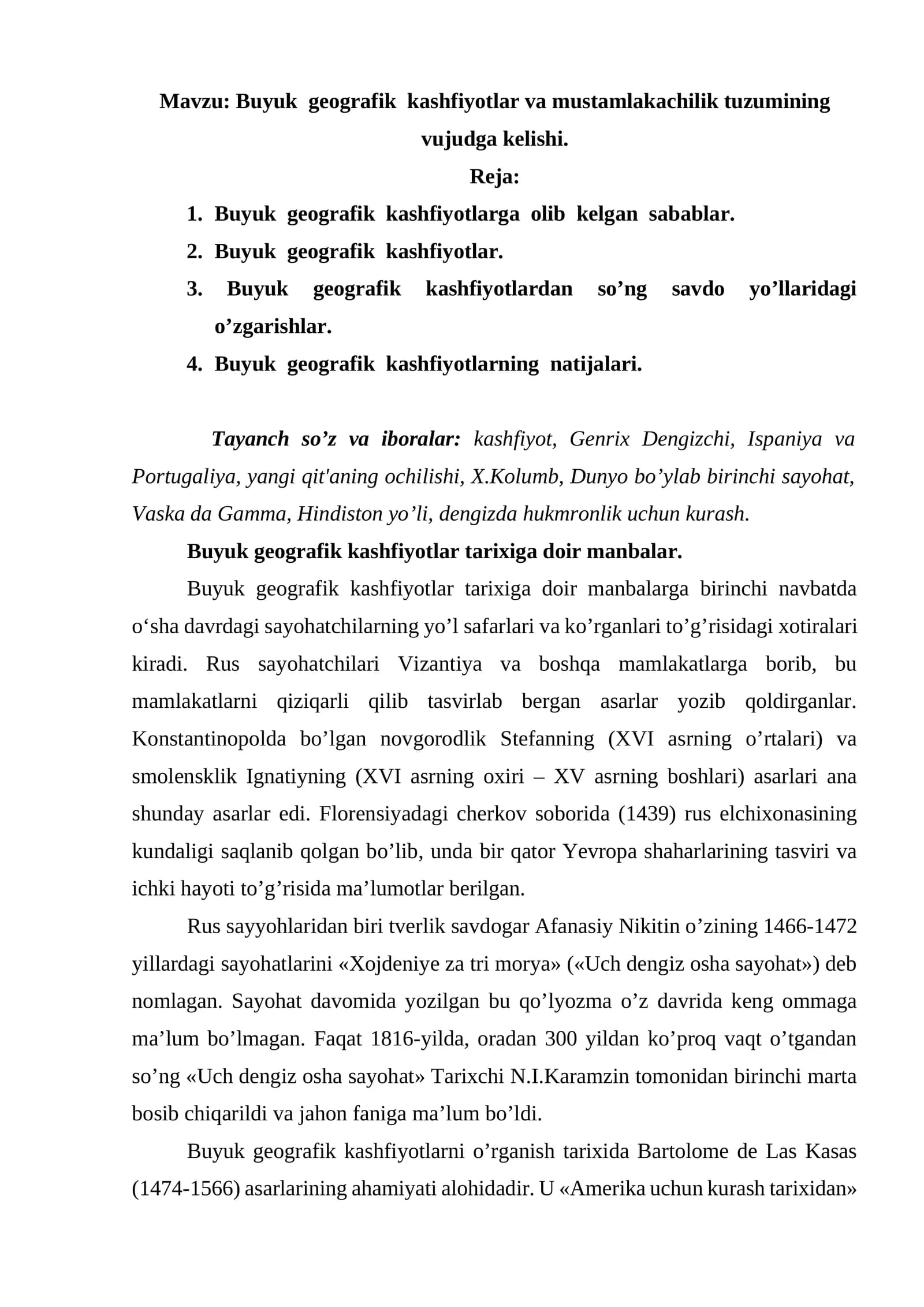 Buyuk geografik kashfiyotlar va mustamlakachilik tuzumining vujudga kelishi