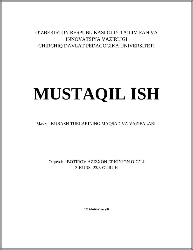 Kurash Turlarining Maqsad va Vazifalari