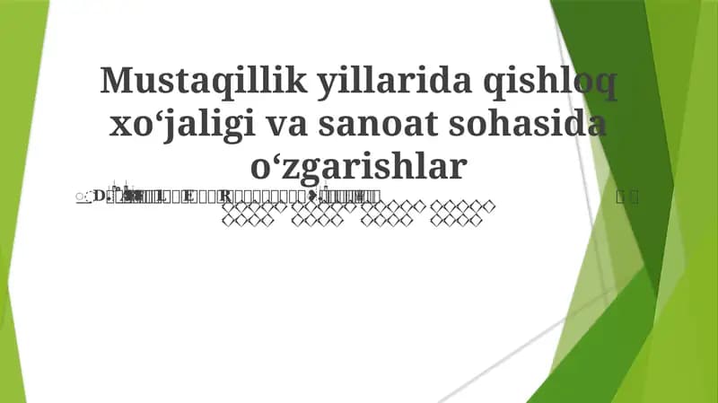 Mustaqillikdan Keyingi Qishloq Xo'jaligi Inqilobi