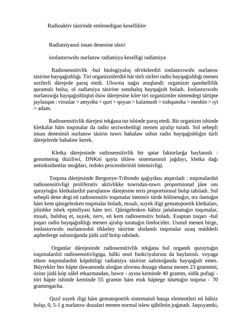 Radioaktiv tásirinde emlenedigan kesellikler