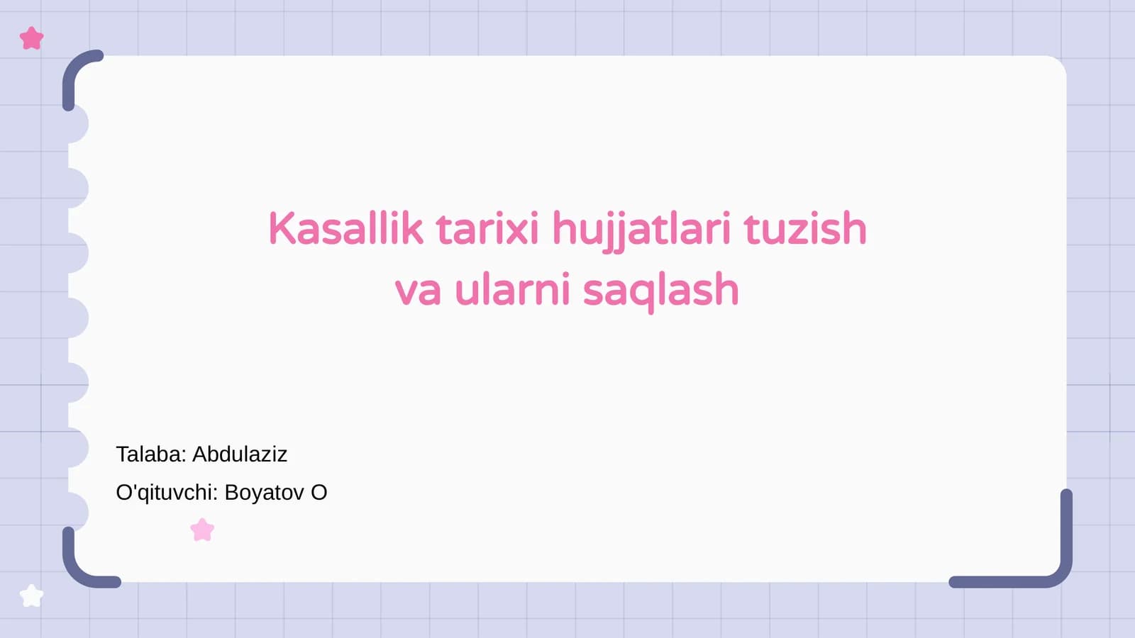 Kasallik tarixi hujjatlari tuzish va ularni saqlash