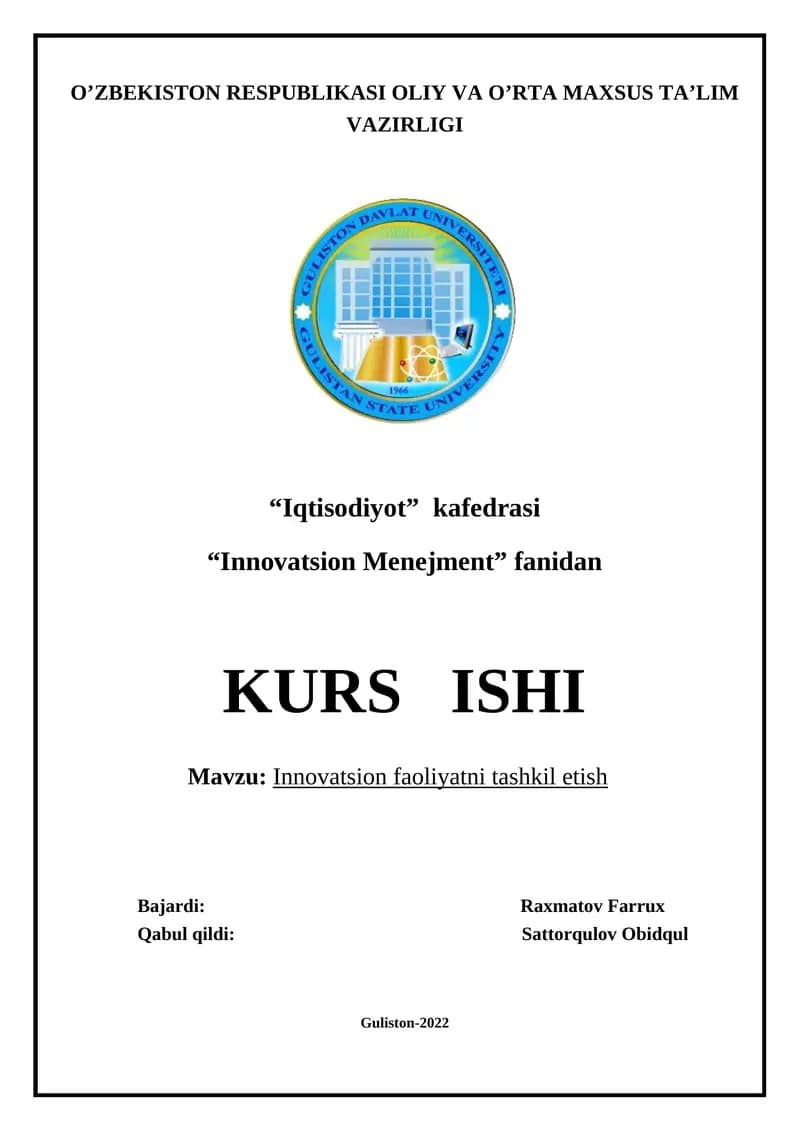 Innovatsion Menejment KURS ISHI
