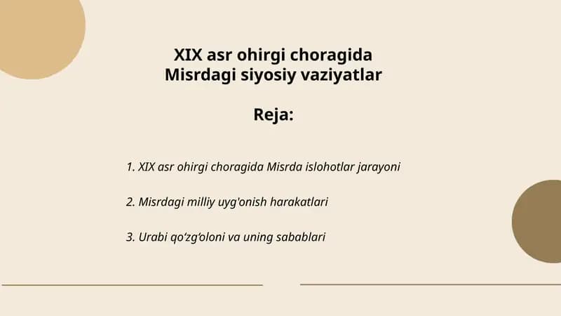 XIX asr ohirgi choragida Misrdagi siyosiy vaziyatlar