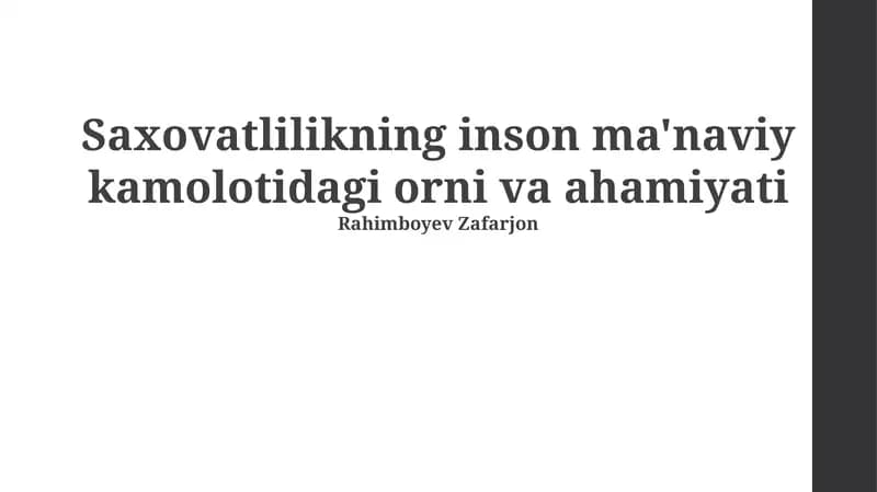 Saxovatlilikning inson ma'naviy kamolotidagi orni va ahamiyati