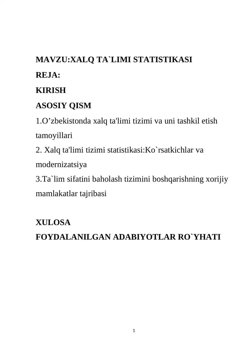 XALQ TA`LIMI STATISTIKASI