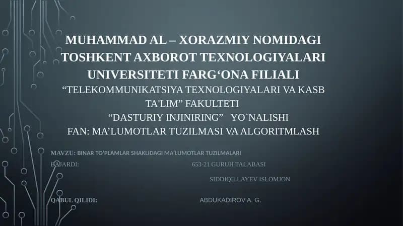 Dasturiy injiniring yo'nalishiga oid ma'lumotlar tuzilmasi