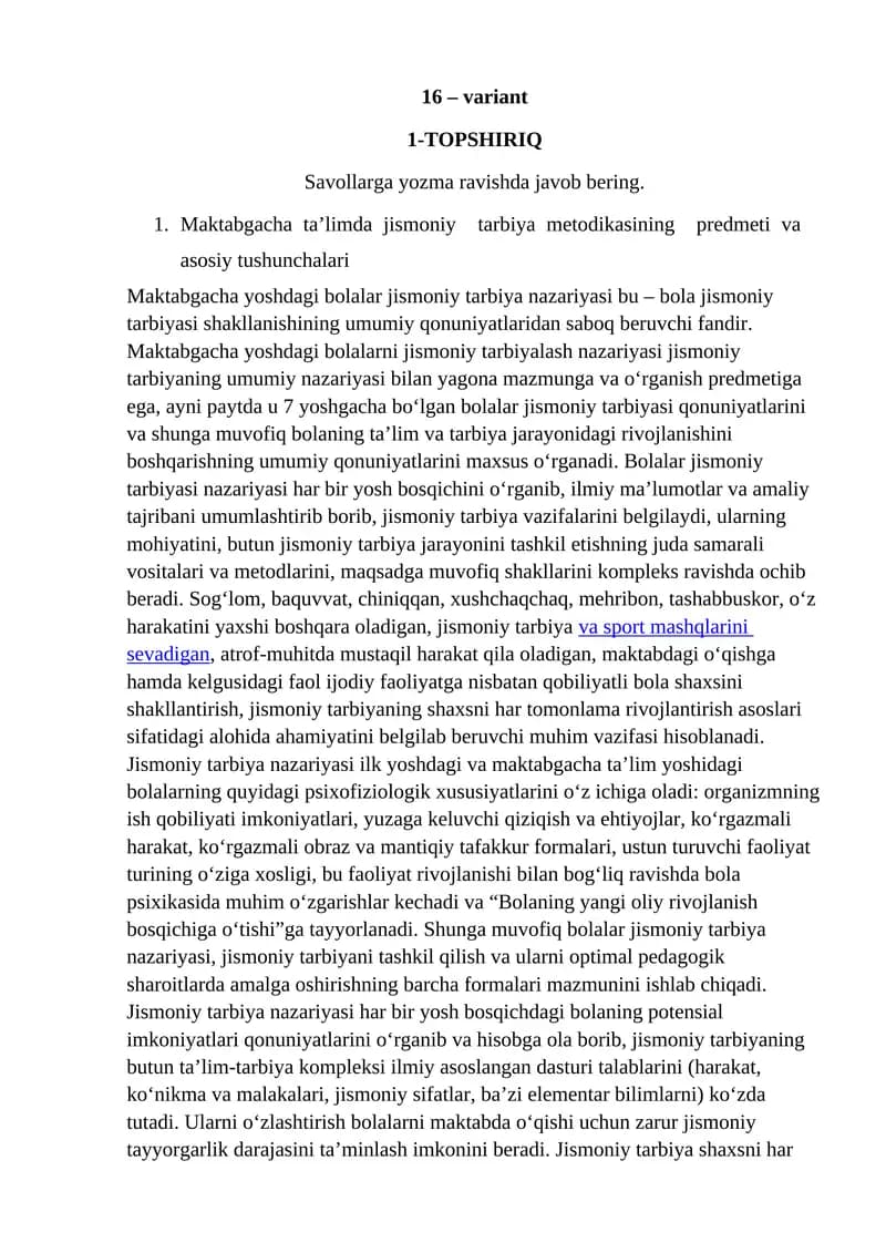 Maktabgacha ta’limda jismoniy tarbiya metodikasi