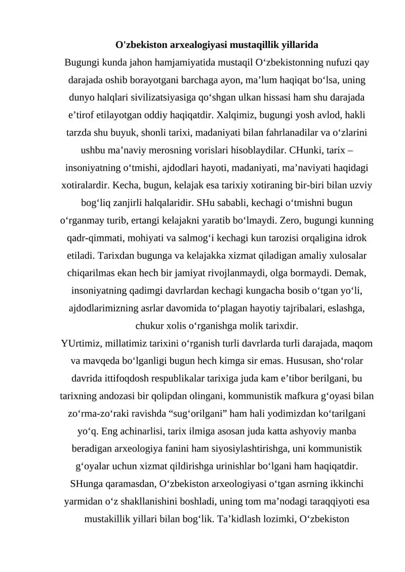 O'zbekiston arxealogiyasi mustaqillik yillarida
