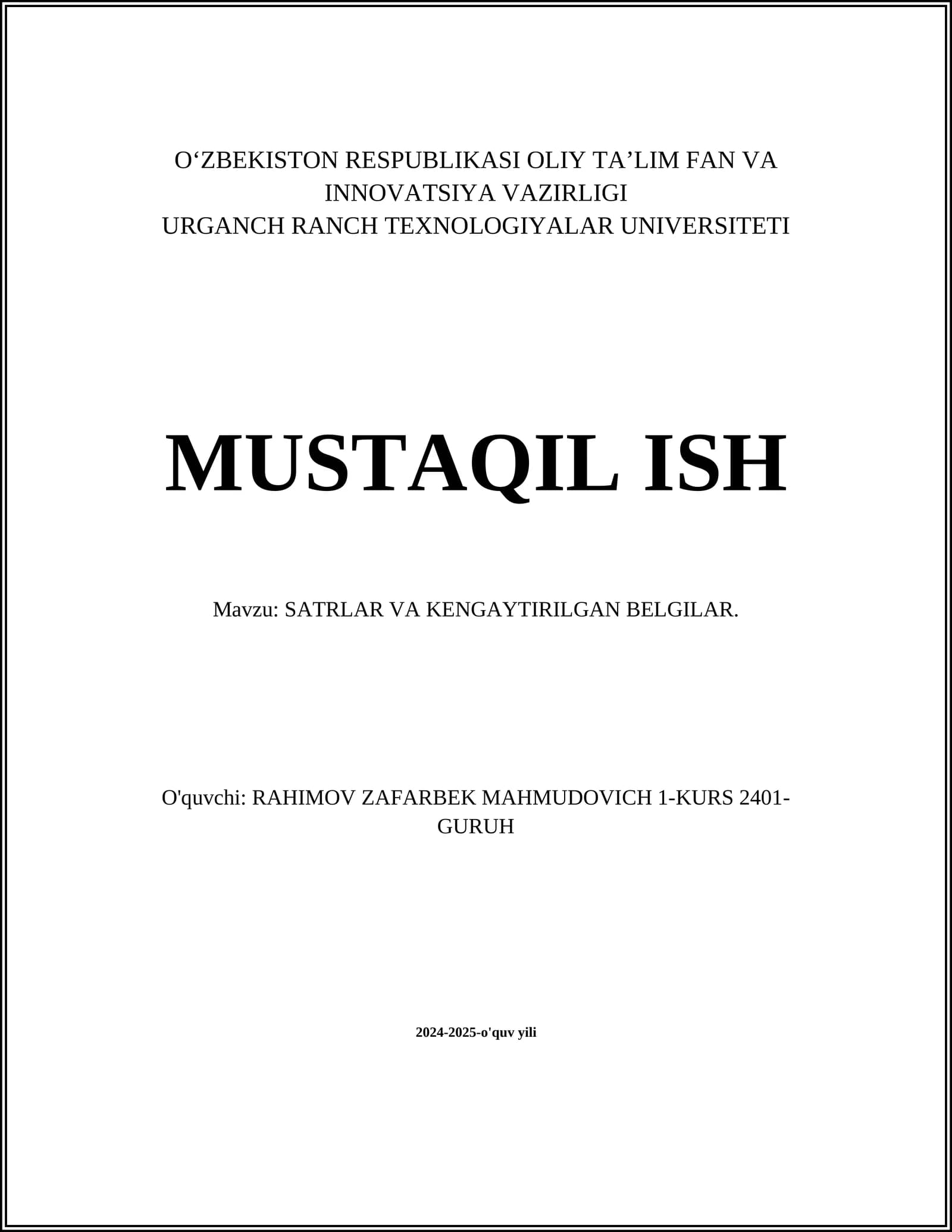 SATRLAR VA KENGAYTIRILGAN BELGILAR