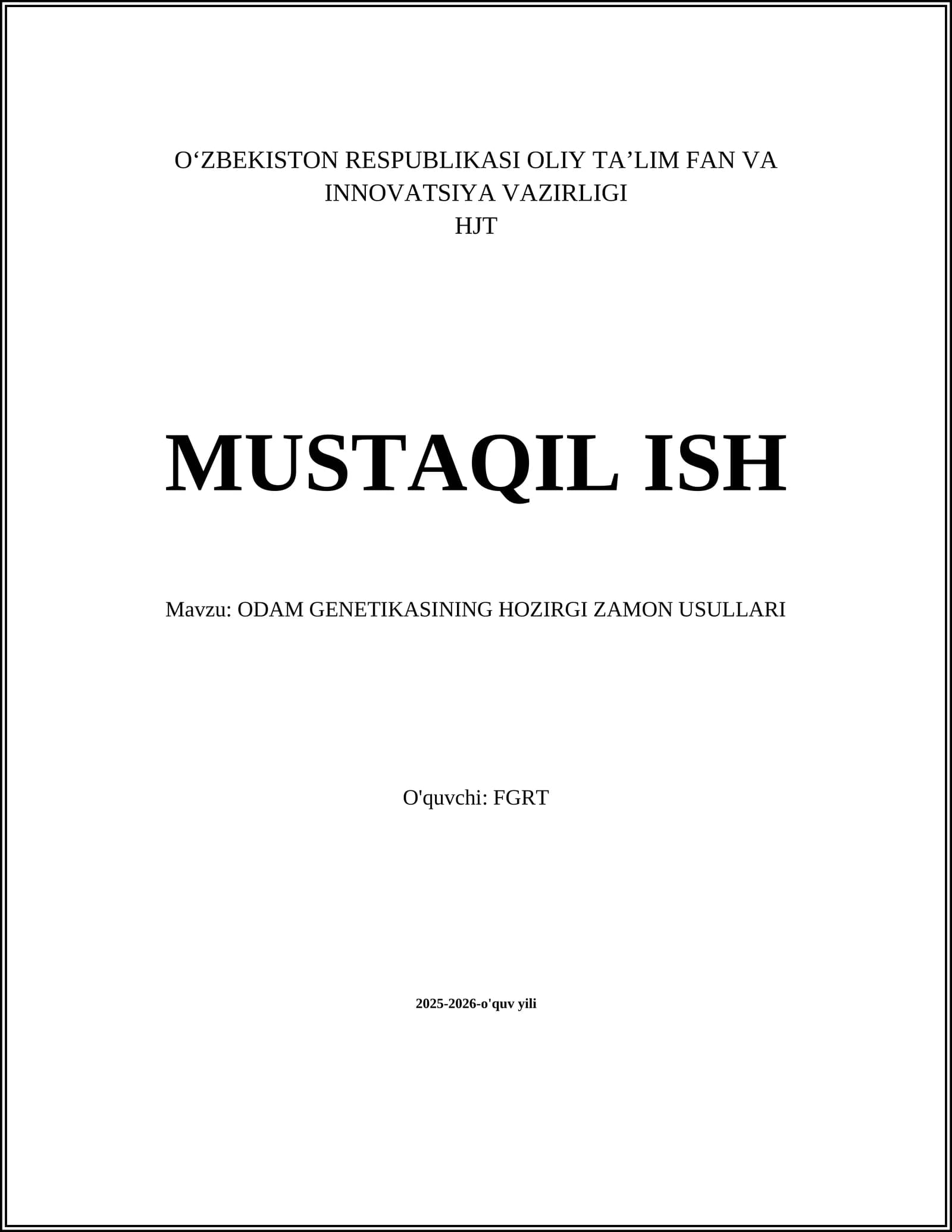 ODAM GENETIKASINING HOZIRGI ZAMON USULLARI
