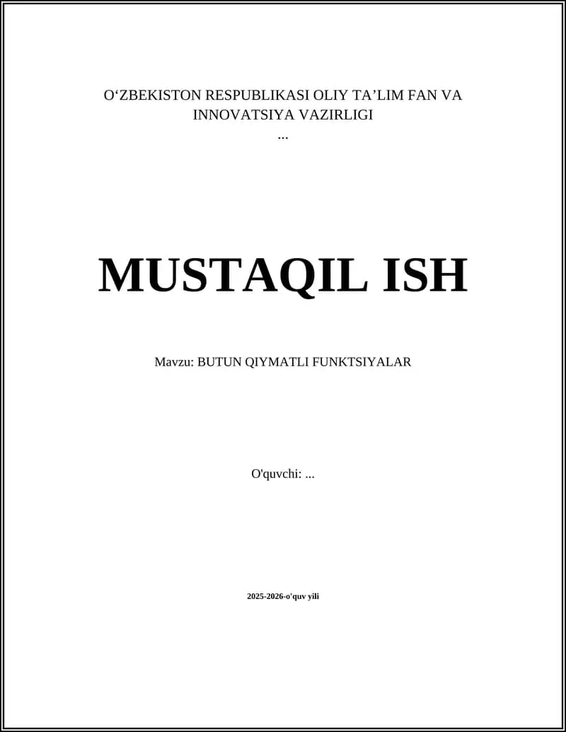 BUTUN QIYMATLI FUNKTSIYALAR
