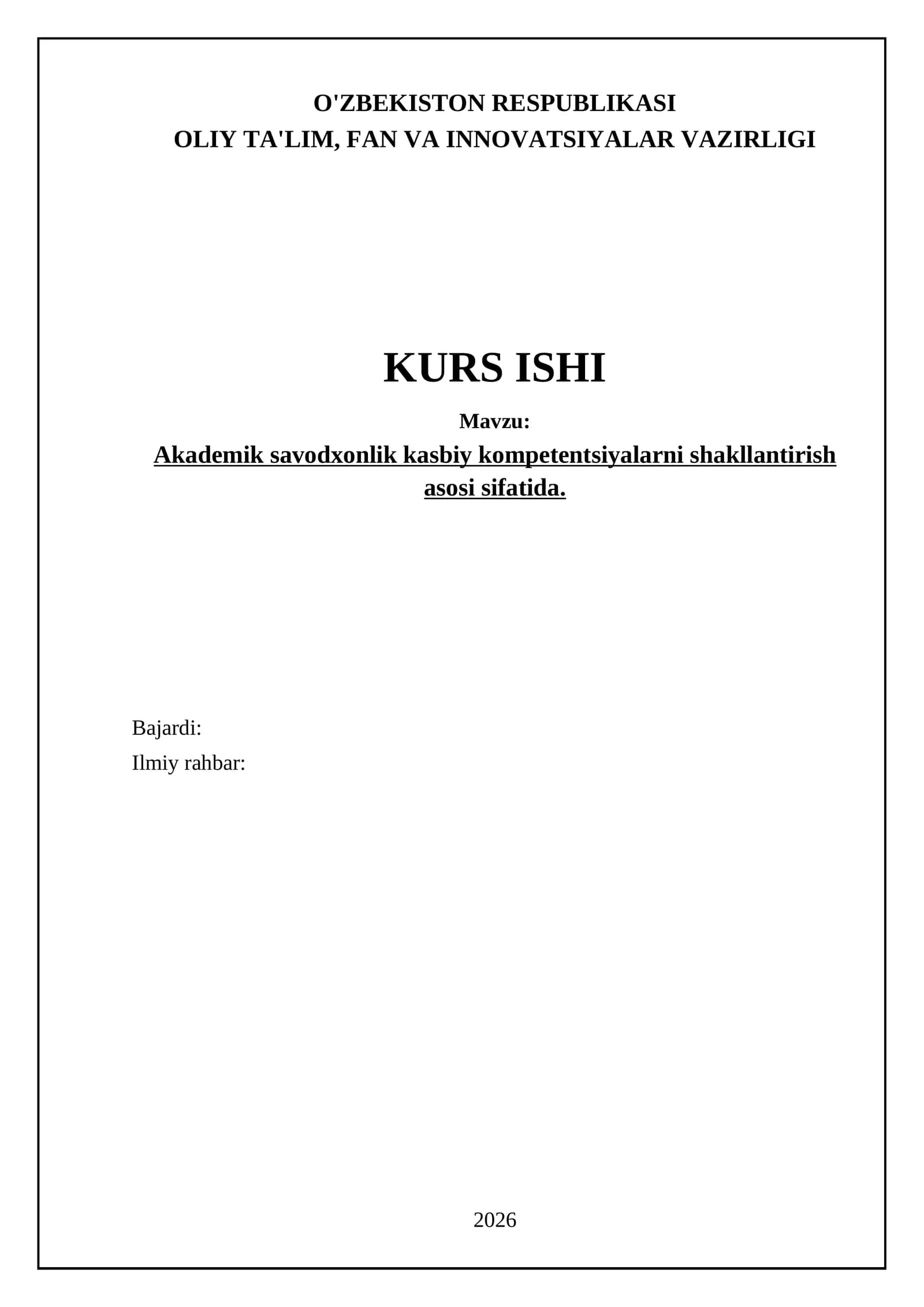 Akademik savodxonlik kasbiy kompetentsiyalarni shakllantirish
