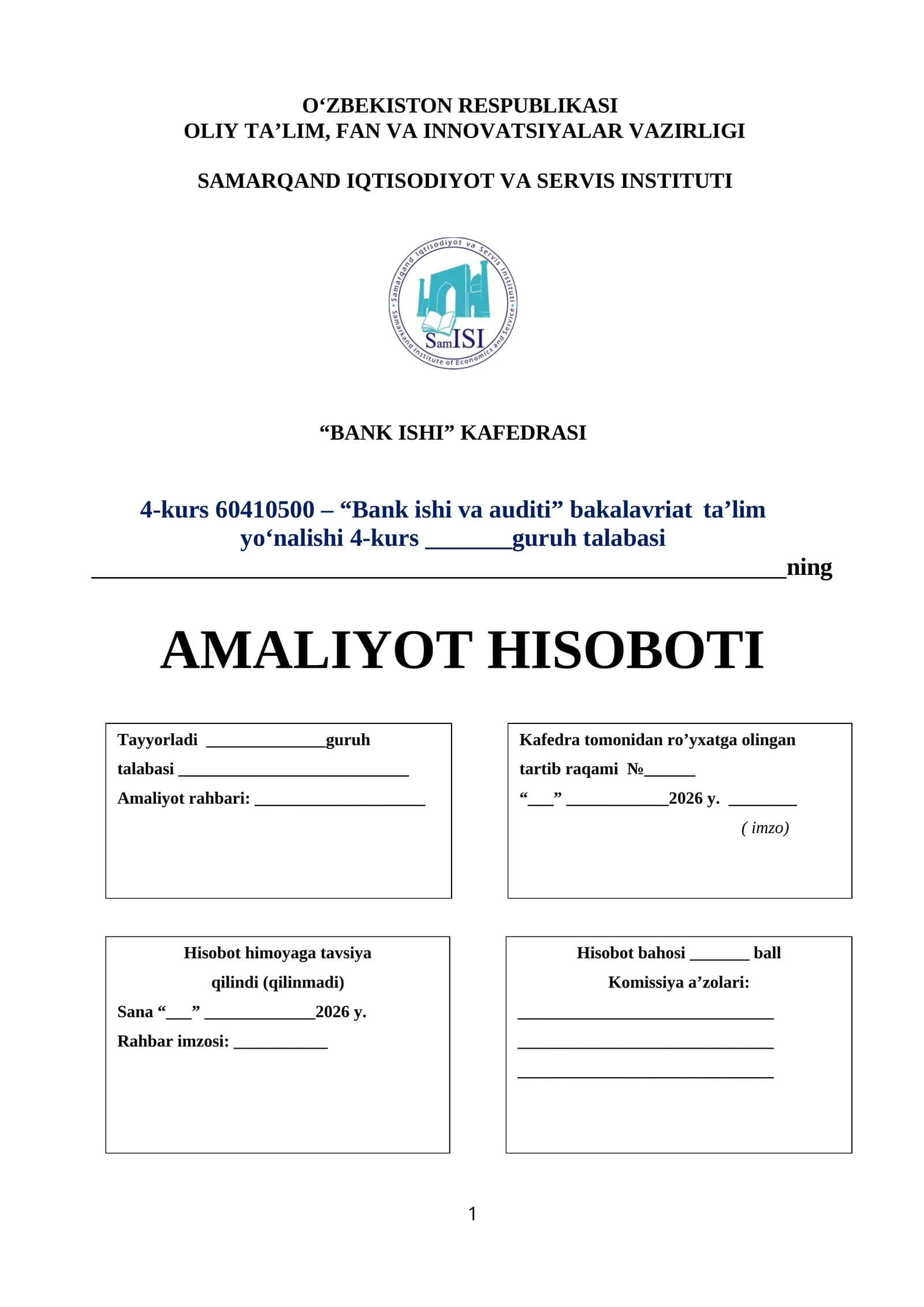 AMALIYOT HISOBOTI. "Agrobank ATB Bulung‘ur filiali"