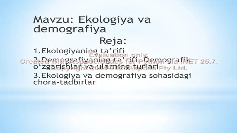 Ekologiya va demografiya haqida taqdimot