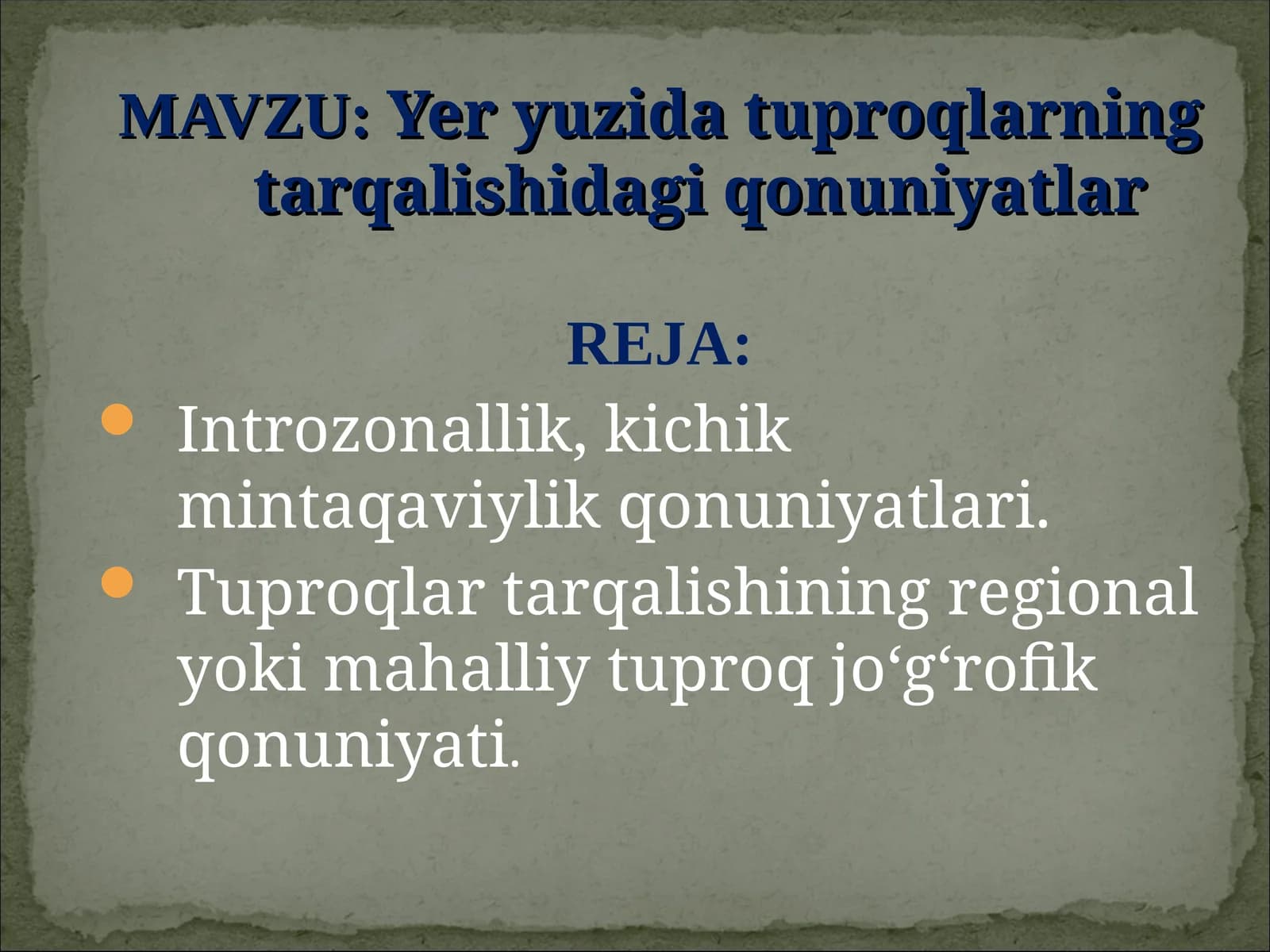 Yer yuzida tuprоqlarning tarqalishidagi qоnuniyatlar