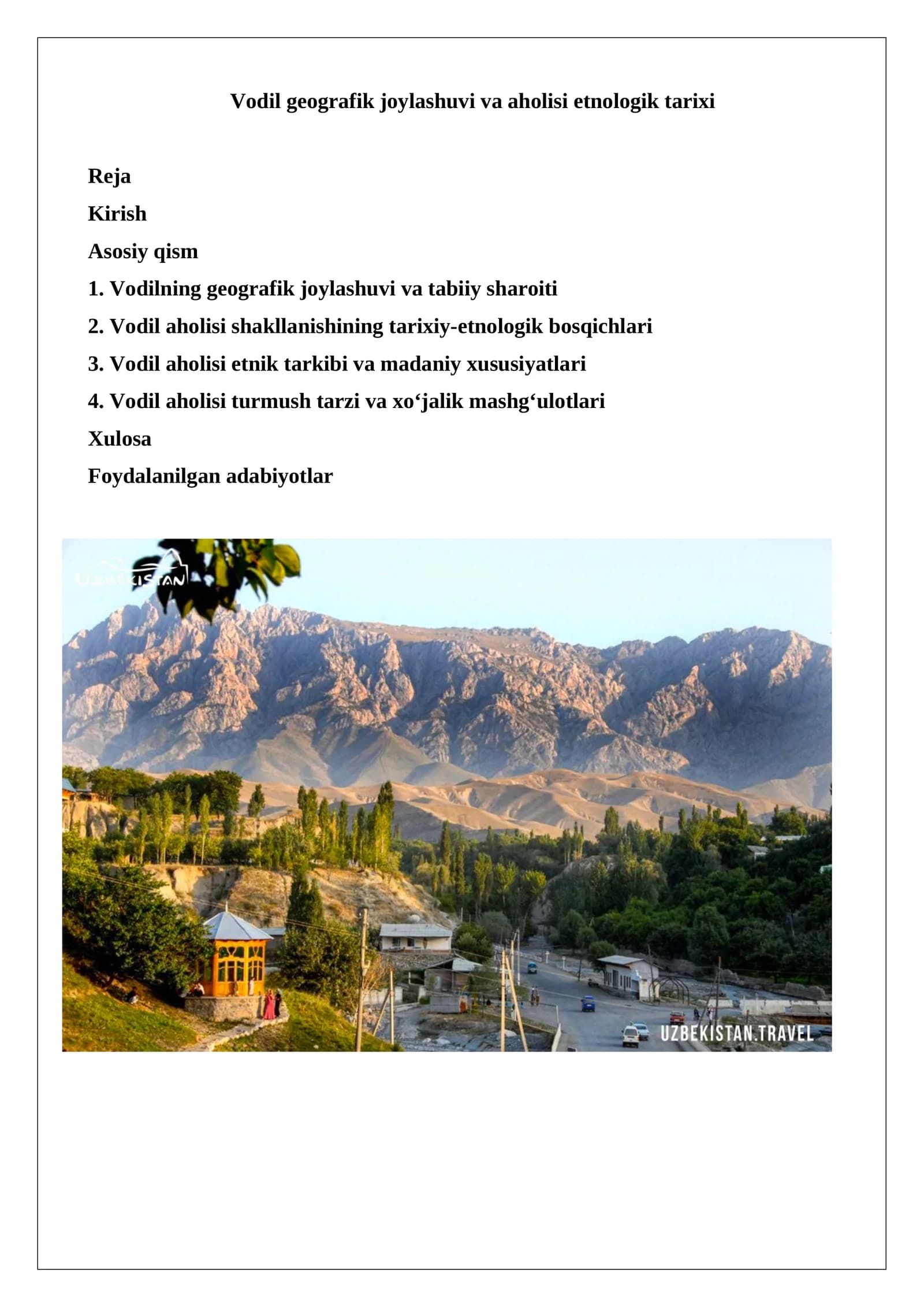 Vodil geografik joylashuvi va aholisi etnologik tarixi