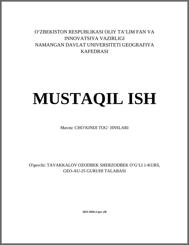 CHOʻKINDI TOGʻ JINSLARI