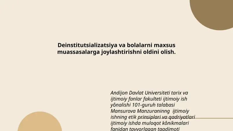 Mansurova Manzuraninng ijtimoiy ishning etik prinsiplari va qadriyatlari ijtimoiy ishda muloqot kônikmalari fanidan tayyorlagan taqdimoti