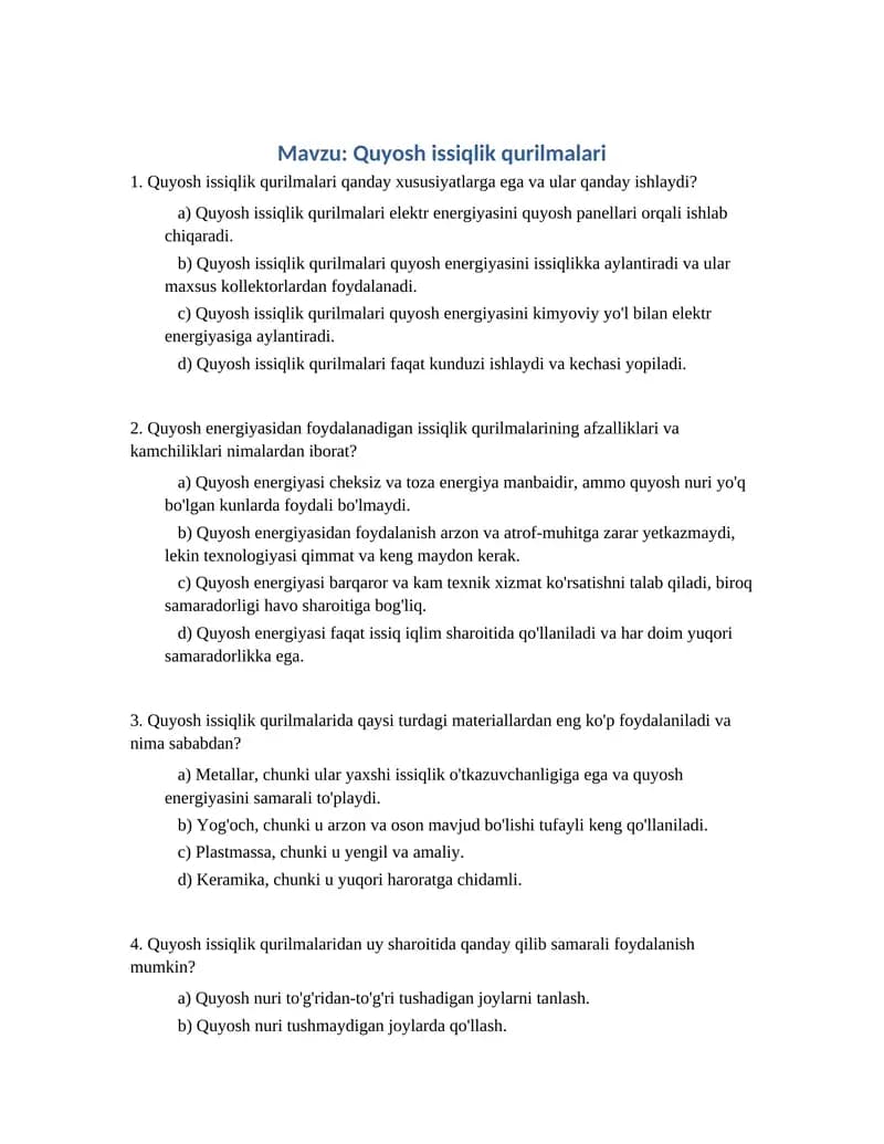 Quyosh issiqlik qurilmalari