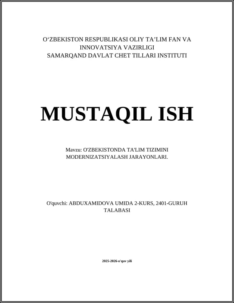 O'zbekistonda Ta'lim Tizimini Modernizatsiyalash Jarayonlari