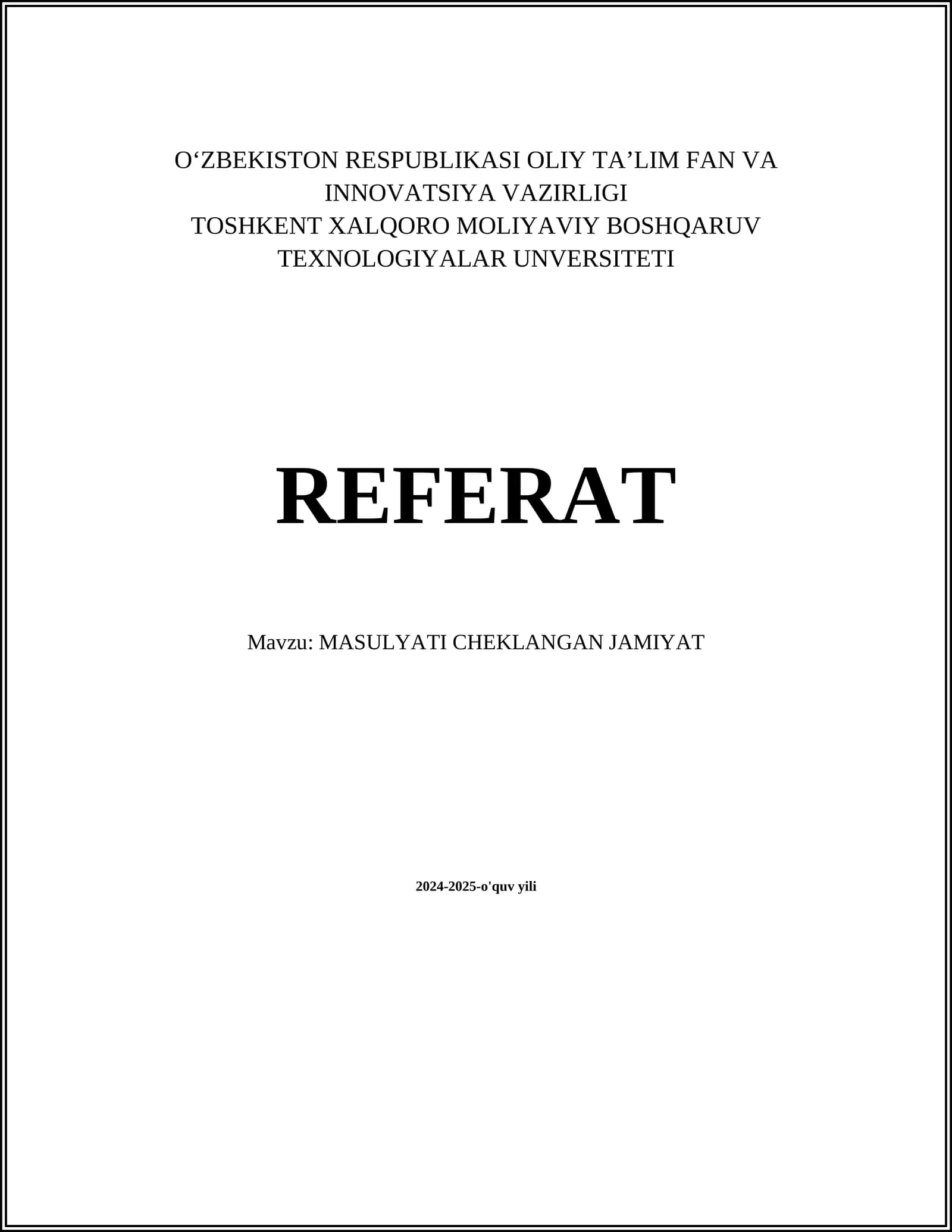 MASULYATI CHEKLANGAN JAMIYAT
