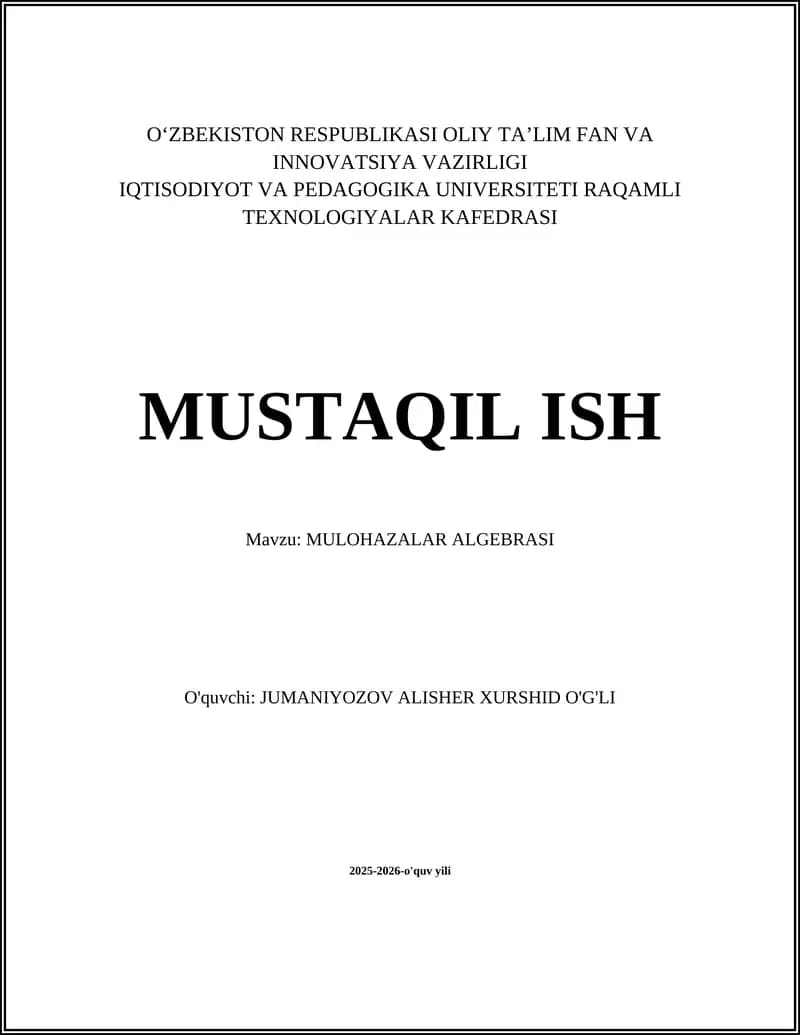 MULOHAZALAR ALGEBRASI